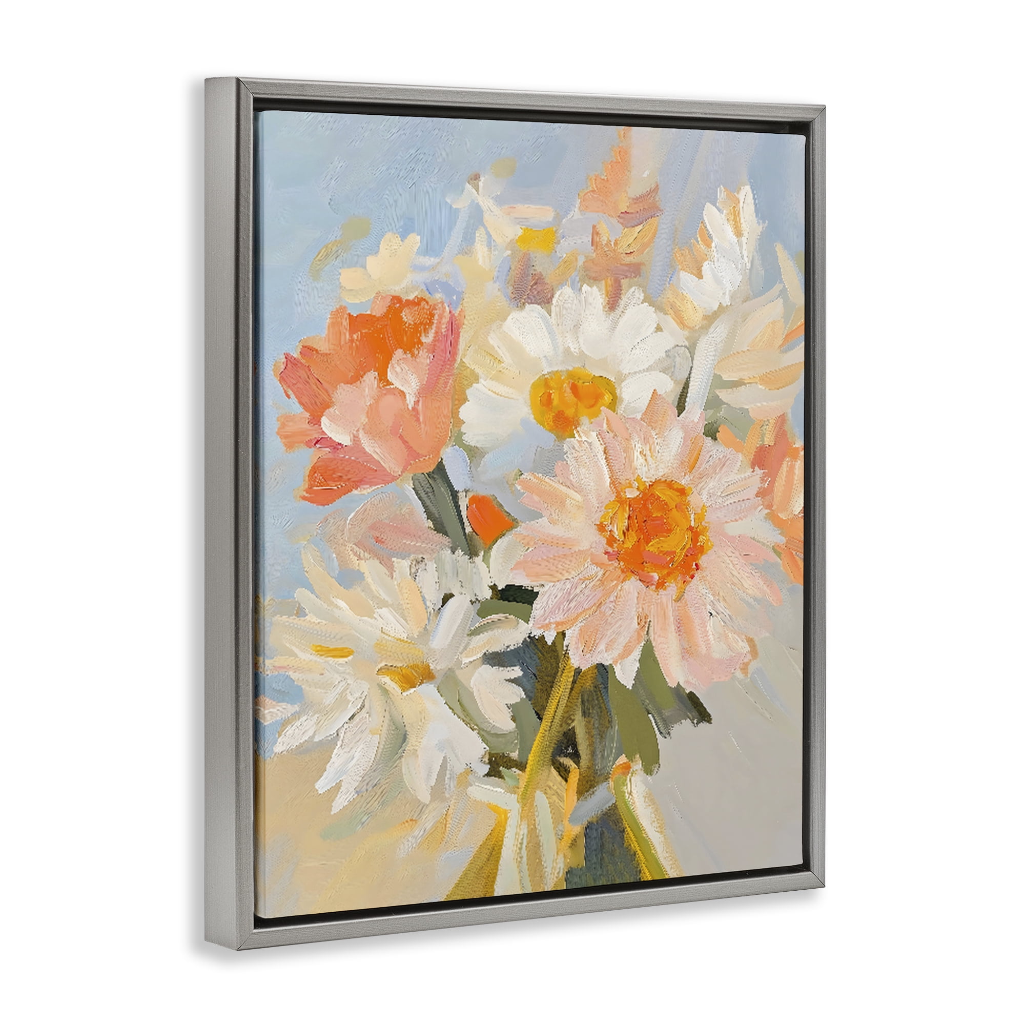 Stupell Industries Orange Spring Floral Bouquet Gray Framed Floater Canvas Wall Art, design by The Prints Vibe