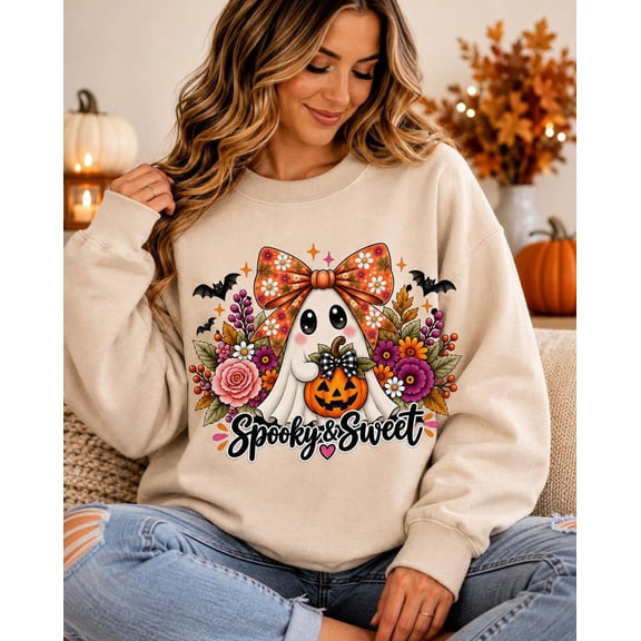 Cute Ghost Halloween Sweatshirt, Spooky & Sweet Sweatshirt, Floral Ghost