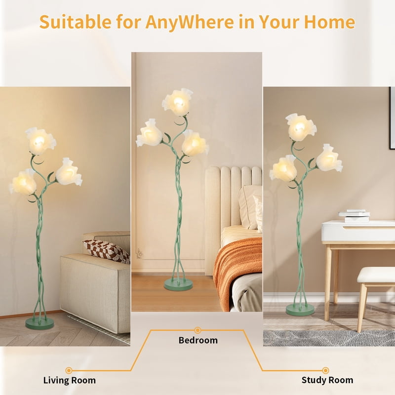Stylish 3-Headed Flower Floor Lamp with Adjustable LED Arms Modern Tall Standing Light for Living Room, Bedroom, Reading Areas