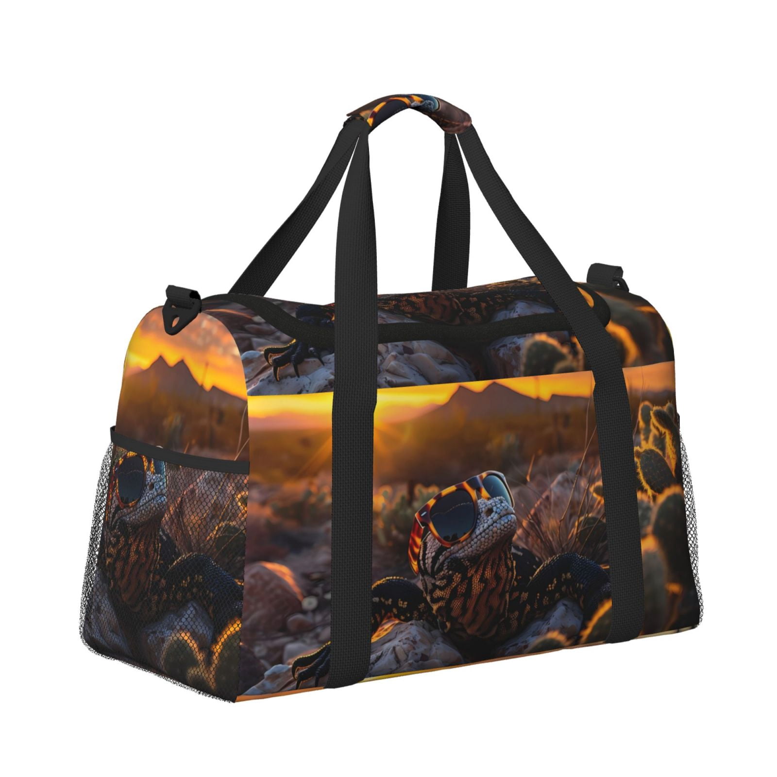 Fuzoiu Lizard With Sunglasses Sunset Print Travel Duffle Bag,Carry On Tote Bags,Duffel Bag,Sport Gym Bag, Hospital Bag for Labor and Delivery, Overnight Bag,Luggage Bag