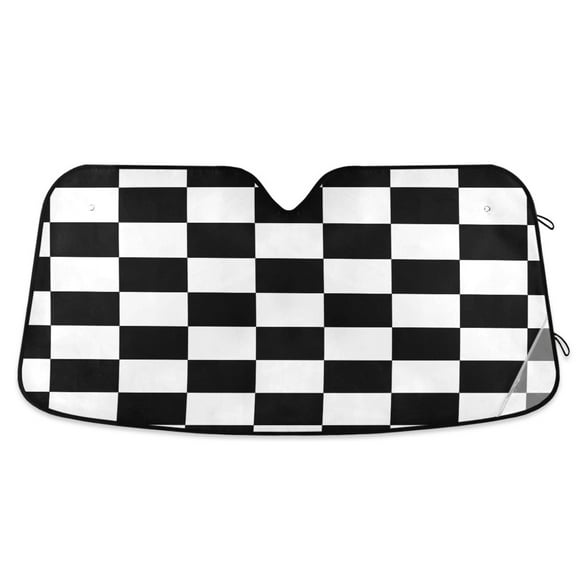 ALAZA White and Black Checkered Grid Art Pattern Windshield Sun Shade Car Foldable Sun Visor Block UV Rays Protector 55"x27.6"
