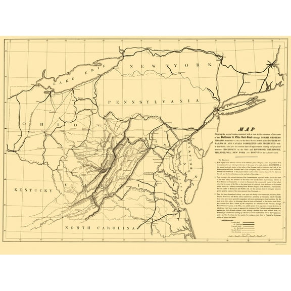 Railroad Map - Baltimore and Ohio Railroad - Colton 1840 - Vintage Wall Art