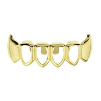 14k Gold Plated Fang Grillz 4 Four Open Face Teeth Grills Lower Bottom Hip Hop Vampire Fangs