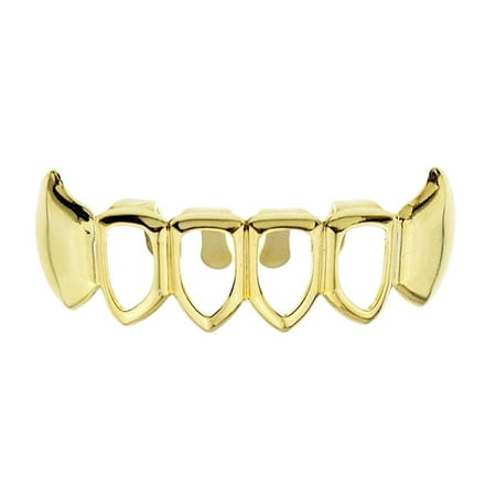 14k Gold Plated Fang Grillz 4 Four Open Face Teeth Grills Lower Bottom Hip Hop Vampire (Best Gold Teeth In Miami)