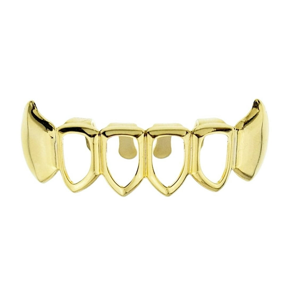Best Grillz - 14k Gold Plated Fang Grillz 4 Four Open Face Teeth Grills ...