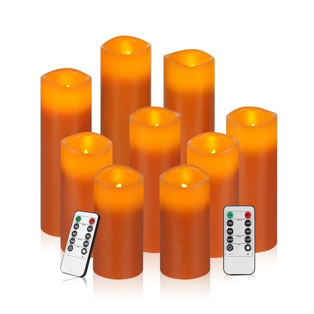 Velas sin llama Vinkor Real Wax Pillar LED con mando a distancia, 9 unidades