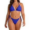 thumbnail image 2 of Pounoo Women's Swimsuits Halter Neck Tie Side Bottom Metal Accent Textured Two Piece Bathing Suits Beach Vacation Style Stretchy Swimwear Gift, 2 of 9