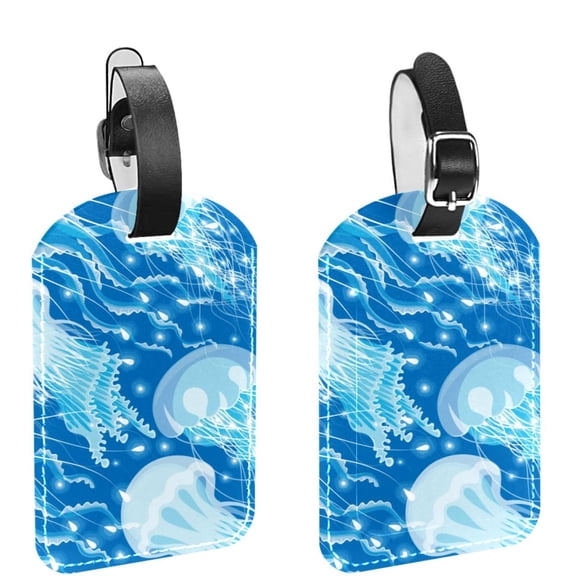 Square 2Pack PU Leather Jellyfish Cruise Luggage Tag with Privacy Cover and Name ID Tag for Travel Handbags Backpacks Luggage Tags