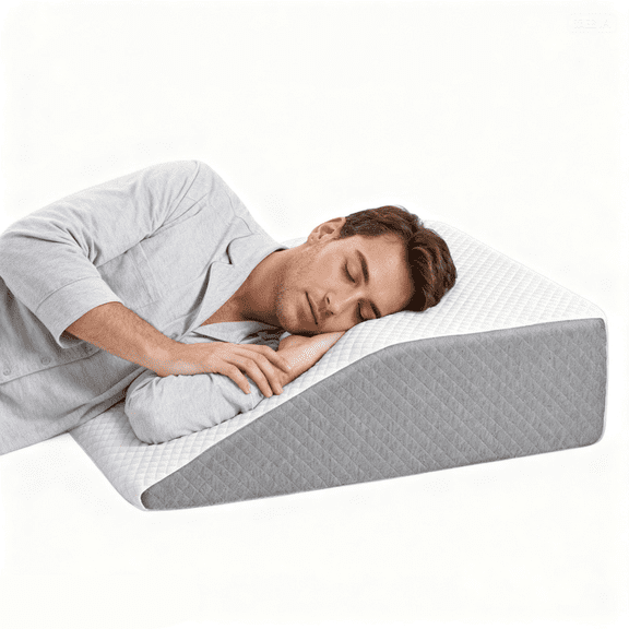 Wedge Body Pillow — Support Pillow in White & Grey for Sleeping, Reading & Relaxation