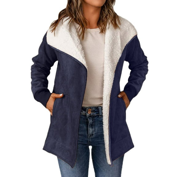 NAFUU Womens Winter Jacket Womens Jacket Sherpa Lined Warm Coat Lapel Long Sleeve Jackets Fuzzy Winter Coats Outwear Temperament Coats