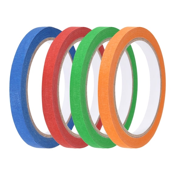 4pcs 3/8" x 22 Yard Colored Masking Tape, Red Orange Dark Blue Dark Green