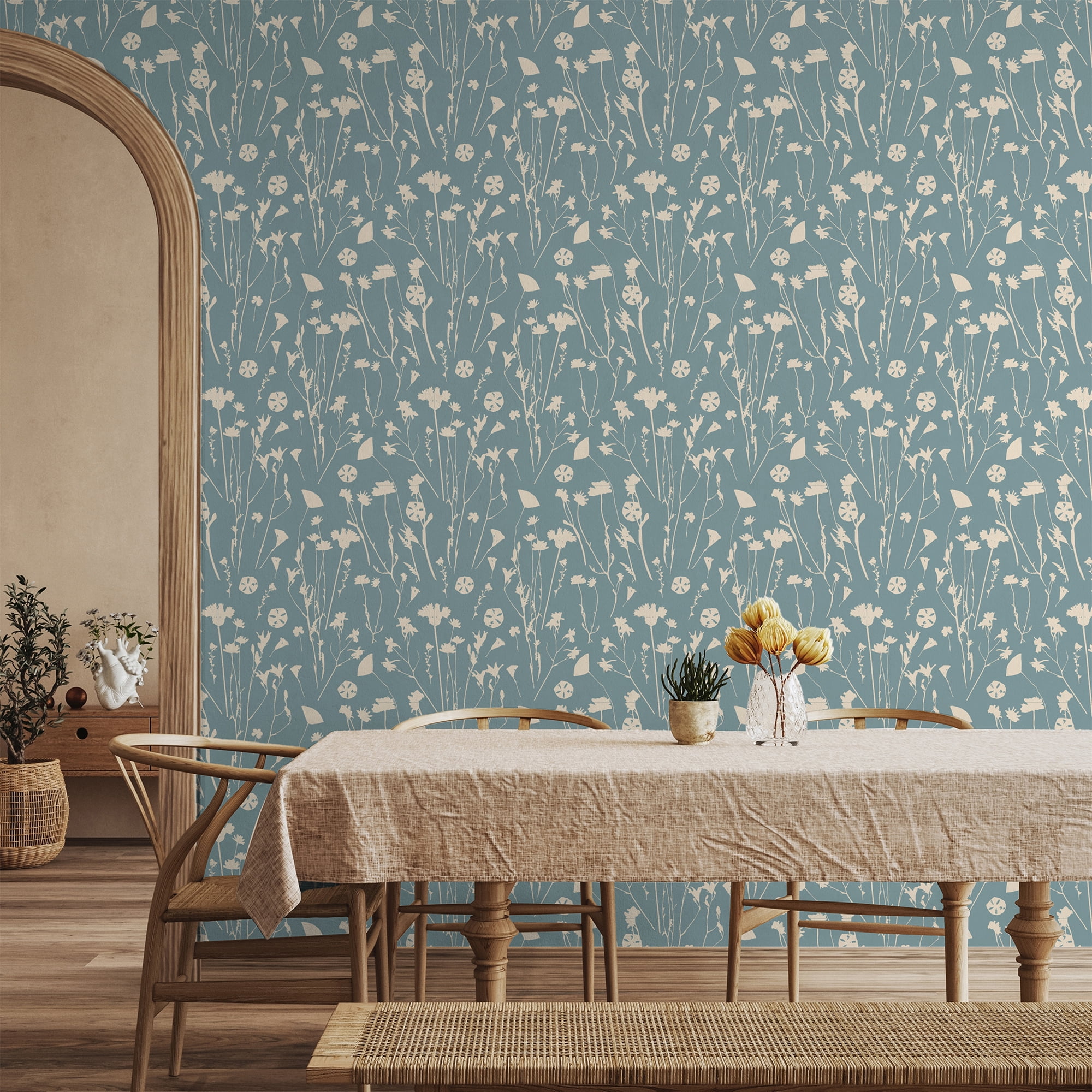 SimurgWallArts - Beige Wildflowers Peel and Stick Vinyl Nursery Wallpaper - 19x118 in, 15.57 Sq. ft.