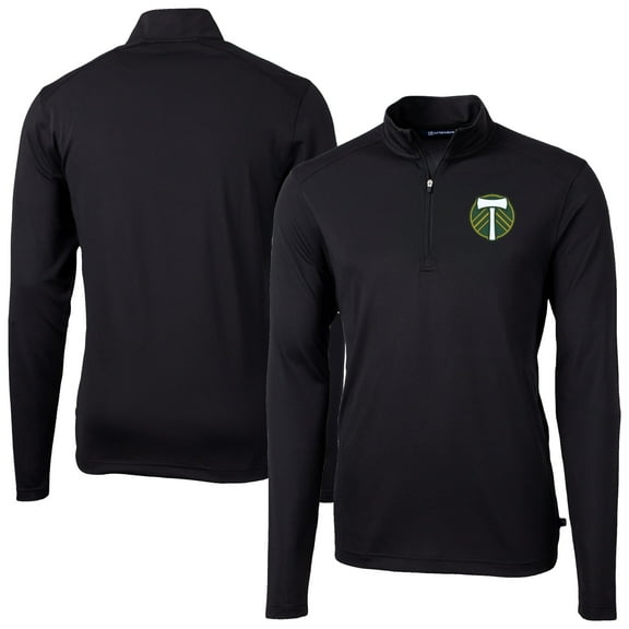 Men's-Cutter & Buck  Black Portland Timbers Virtue Eco Pique Recycled Quarter-Zip Top
