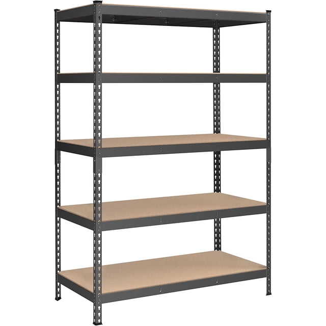 Estante Organizador 5 Niveles, Estantería de Acero, Montaje Sin Tornillos, Estantes Ajustables, 30 x 75 x 150 cm, Negro
