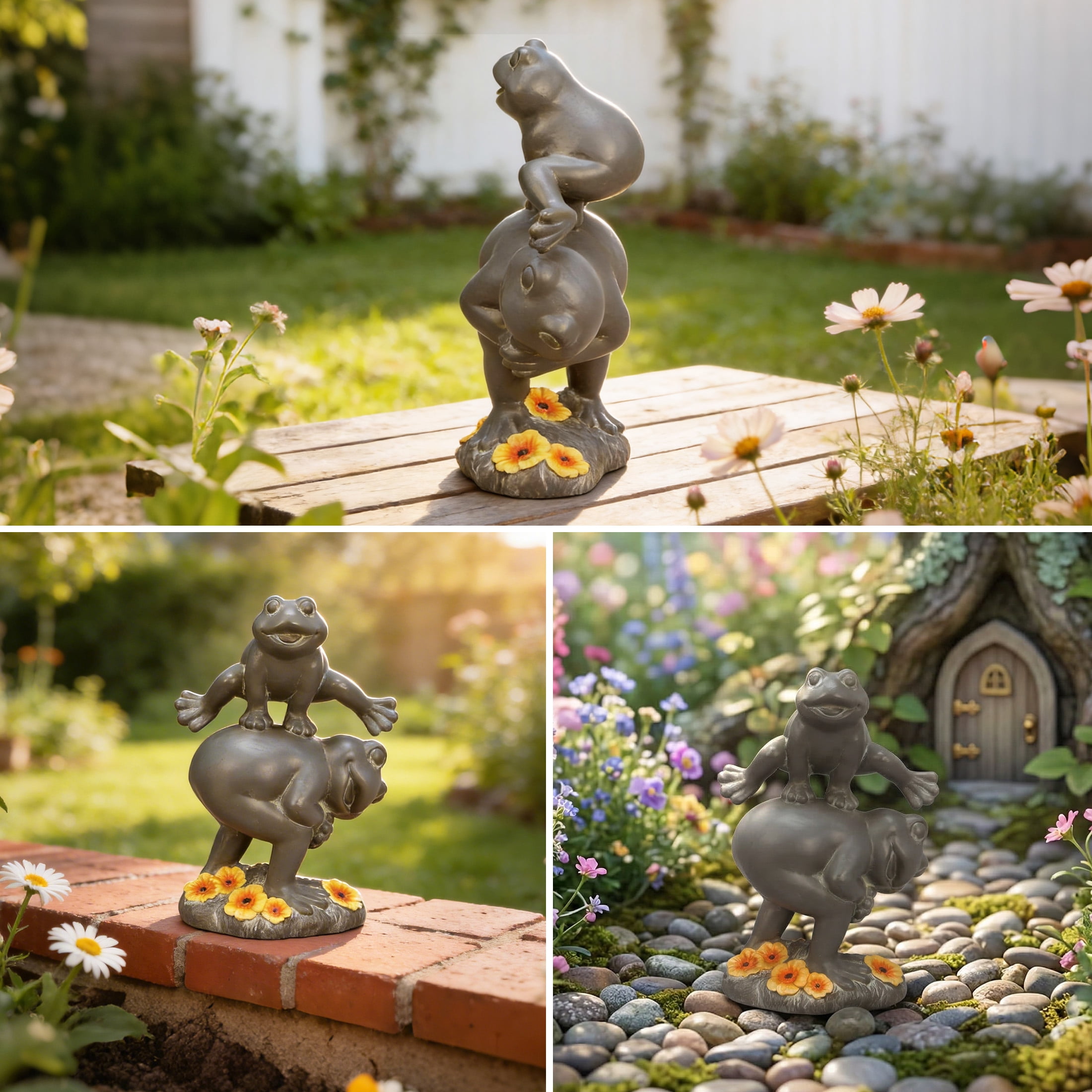 The Growing Ground Frog Garden Statue, Hand-Painted Jumping Frog Decor for Indoor & Outdoor Use, Yard, Lawn, Patio, Gray