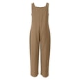 thumbnail image 5 of Women's Sleeveless Jumpsuit, Loose Fit Cotton Linen Overalls with Pockets, Casual Summer Streetwear Jumpsuit, One Piece Romper for Everyday Outfits​-Khaki, 5 of 5