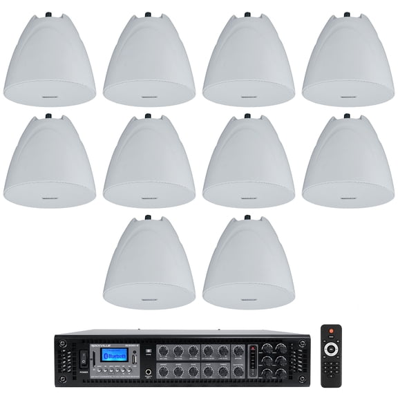 Rockville RCS350-6 Commercial Amp 10 White 5.25" Pendant Speakers For Restaurant