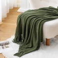 thumbnail image 2 of Battilo Olive Green Throw Blanket,Chenille Knit Throws with Tassels, Green Throws for Couch Bed,50"x60", 2 of 8