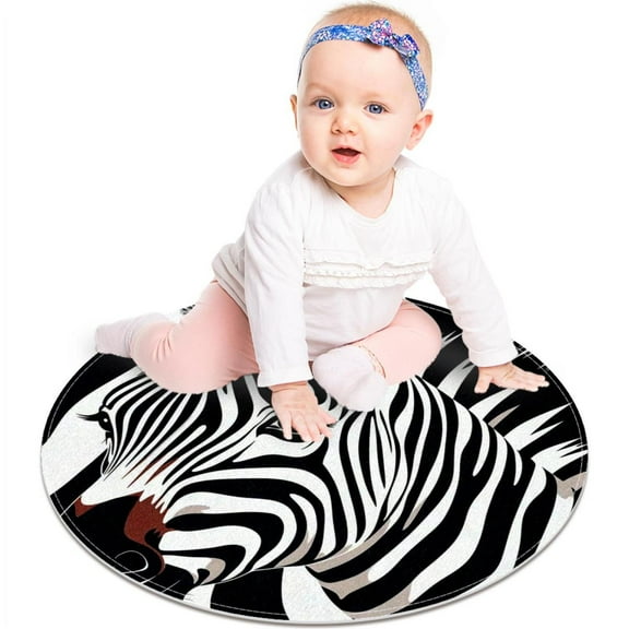 Black White Zebra Animal Prints Small Area Rugs Bathroom Rugs, Non-Slip Throw Rug Floor Carpet Door Mat for Sofa Bedroom Nursery Decor, 60cm Diameter