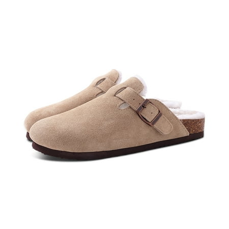 

Fur Suede Clogs For Women Fashion Winter Slippers Cork Footbed Mules Men Short Plush Potato Shoes Outdoor zuecos mujer