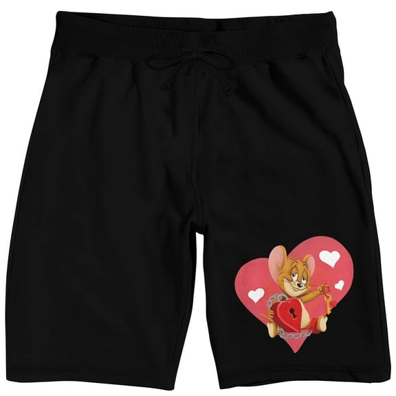 Tom & Jerry Key to Your Heart Men's Black Graphic Sleep Shorts-Medium