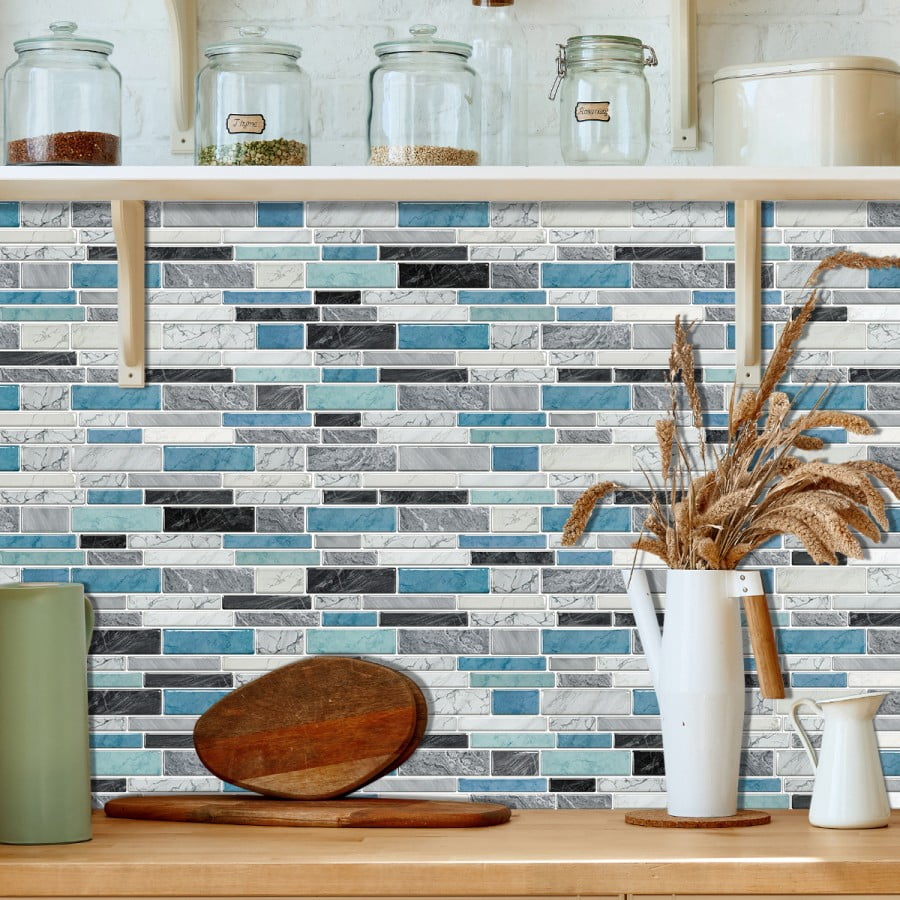 Peel and Stick Backsplash Wall Tiles,Self-Adhesive,Oil Proof,Waterproof, Removable Wall Panels for Kitchen & Bathroom,Modern Design, Easy Install (9.68x4.72 inch,48 Pack)
