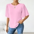 thumbnail image 2 of SDNall Women's Solid Color Chiffon Pleated Flared Sleeve Top with Back Button and Round Neck, 2 of 9