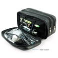 thumbnail image 2 of Genuine Leather Toiletry Bag Grooming Shaving Accessory Kit with 3-layered Storage & Handle Strap, 2 of 6
