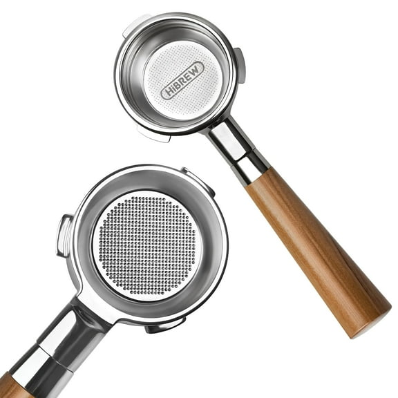 HIBREW 58mm 3 Ear Bottomless Portafilter for H10A Coffee Machine - Stainless Steel with Rosewood Handle