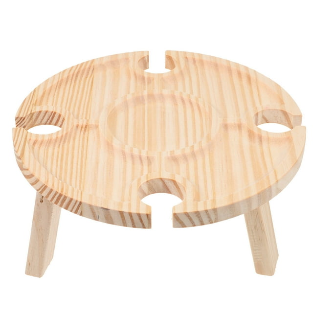 1 Pce Table Ronde Portable en Bois Table de Rangement pour Collations Bureau de Service pour Aliments Table à Vin
