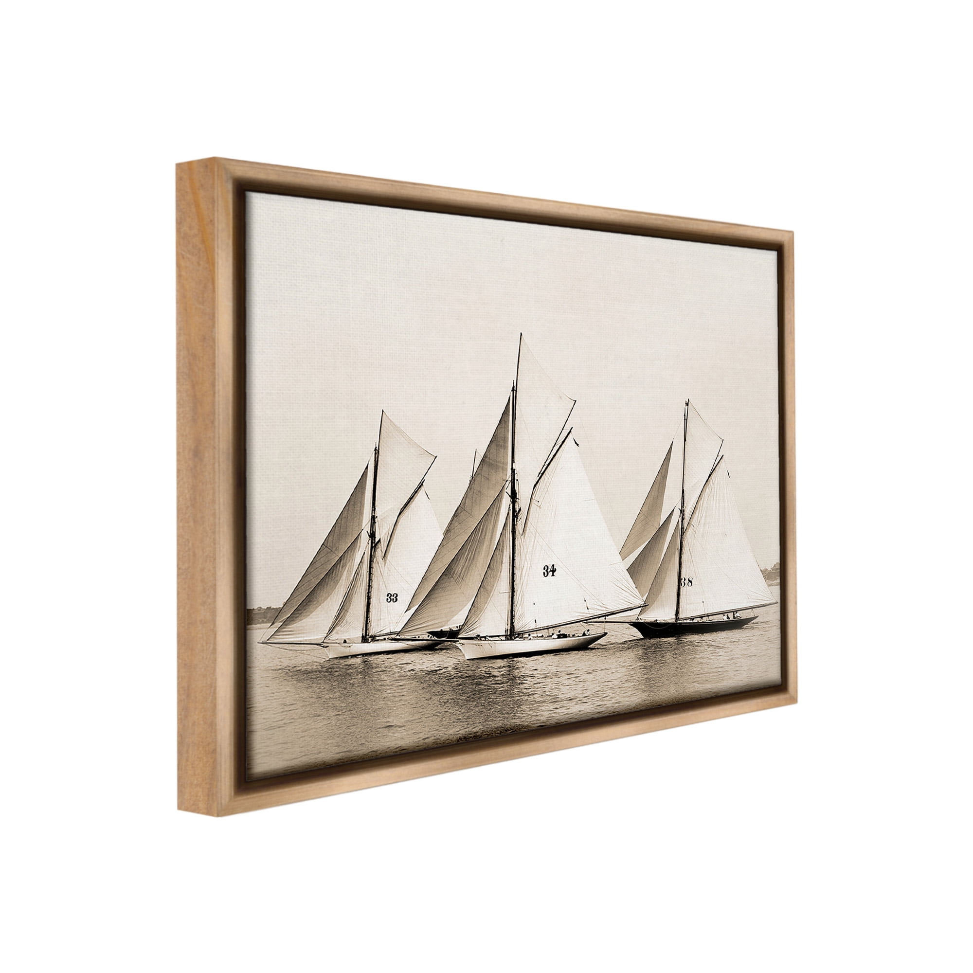 Stupell Industries Vintage Ship Fleet Transportation Photography Brown Floater Framed Canvas Art Print Wall Art, 21 x 17