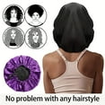 thumbnail image 4 of BLSCODE Silk Satin Bonnet Sleeping for Women Shower Cap Curly Braids Hair, Double Layer, Adjustable Satin Cap for Night Sleeping Hair Bonnet, Hair Loss Prevention Light Purple/Black, 4 of 7
