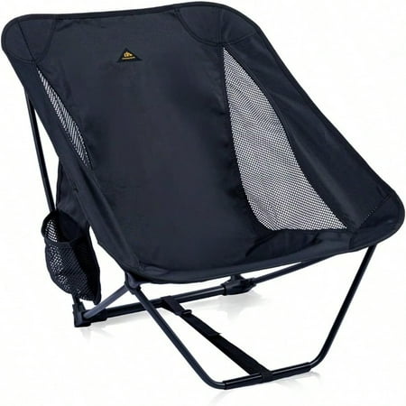 Low Ultralight Compact Camping Folding Chair With Side Pocket And Carry Bag Black
