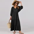 thumbnail image 3 of Luniro Boho Maxi Dresses for Women Floral Flowy Loose Fit 3/4 Sleeve Fall Summer Wedding Guest Dress, 3 of 9
