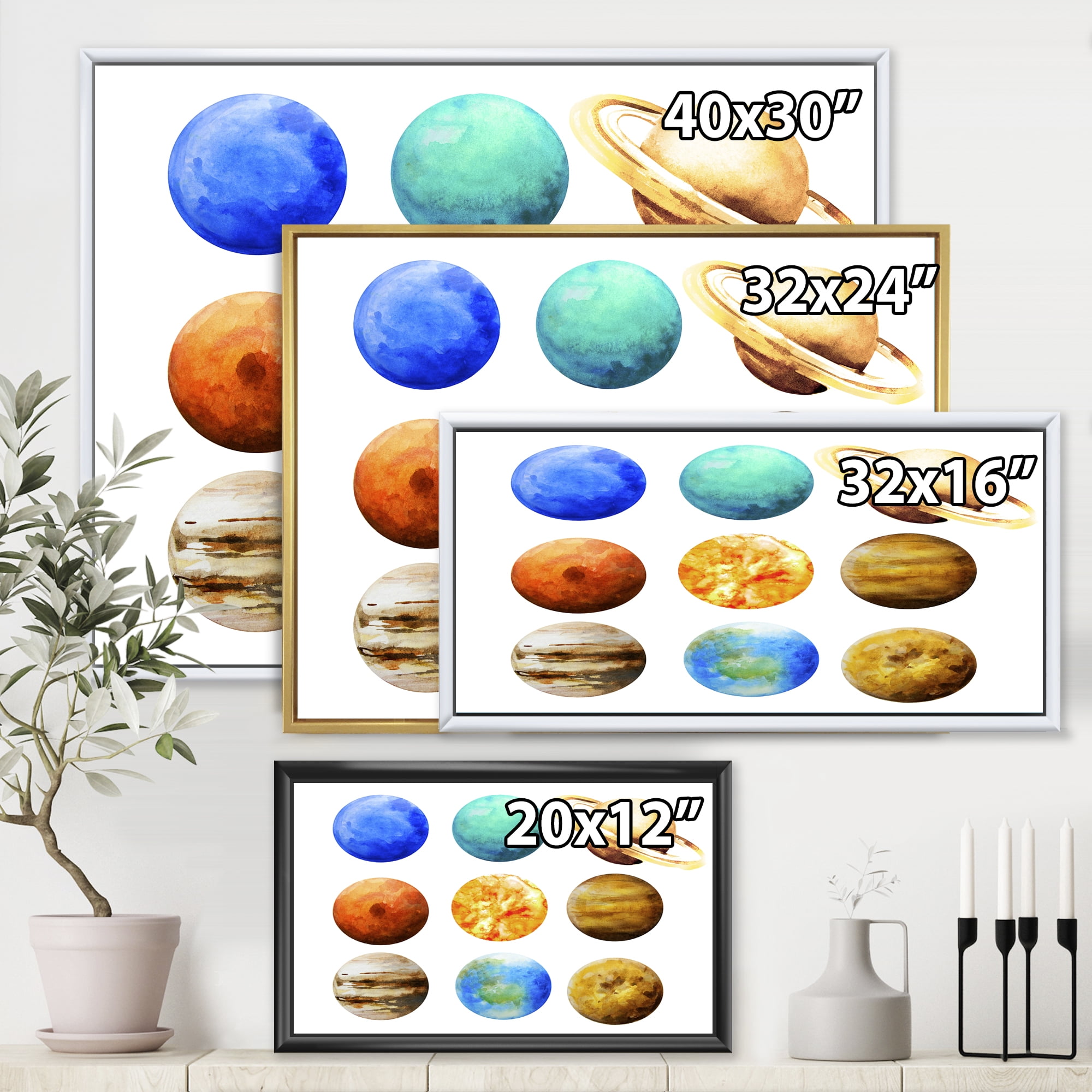 Designart 'Different Planets In Orbit' Modern Framed Canvas Wall Art Print