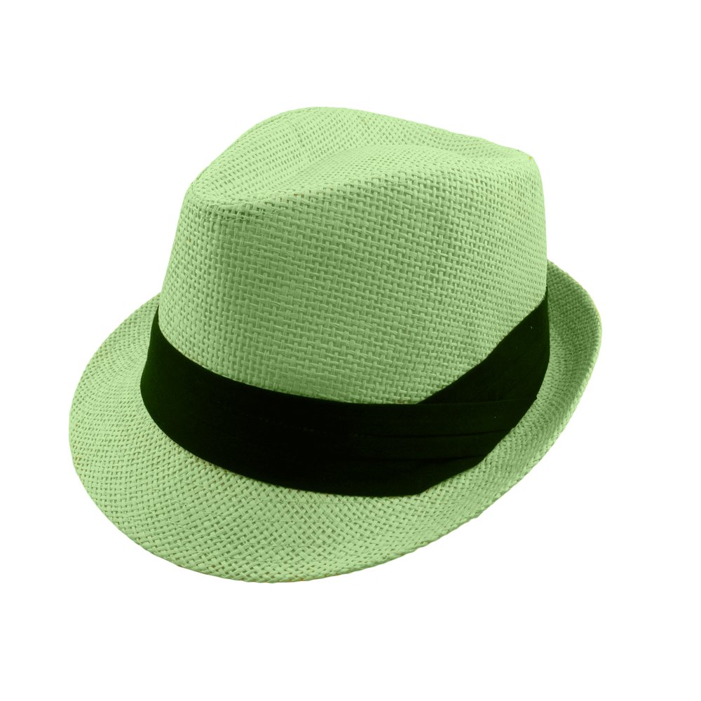Gelante Summer Fedora Panama Straw Hats with Black Band Lime GreenS/M