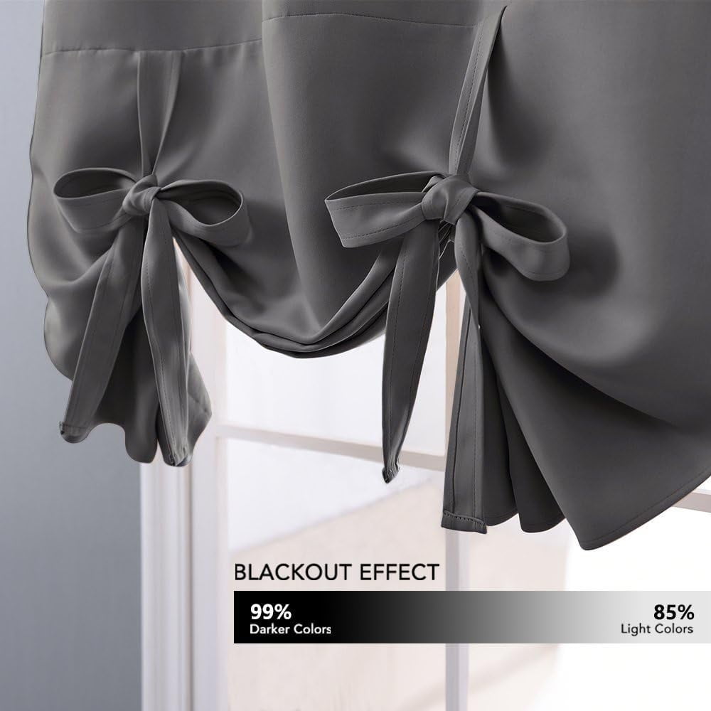 NICETOWN Tie Up Blackout Curtain for Bathroom, Thermal Insulated Adjustable Balloon Roman Curtain Rod Pocket Room Darkening Valance Shade, Grey, 40"x54", 1 Piece
