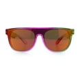 thumbnail image 4 of Kids Size Tie Dye Color Flat Top Shield Horn Rim Plastic Sunglasses Fuchsia Green - Fuchia Mirror, 4 of 7