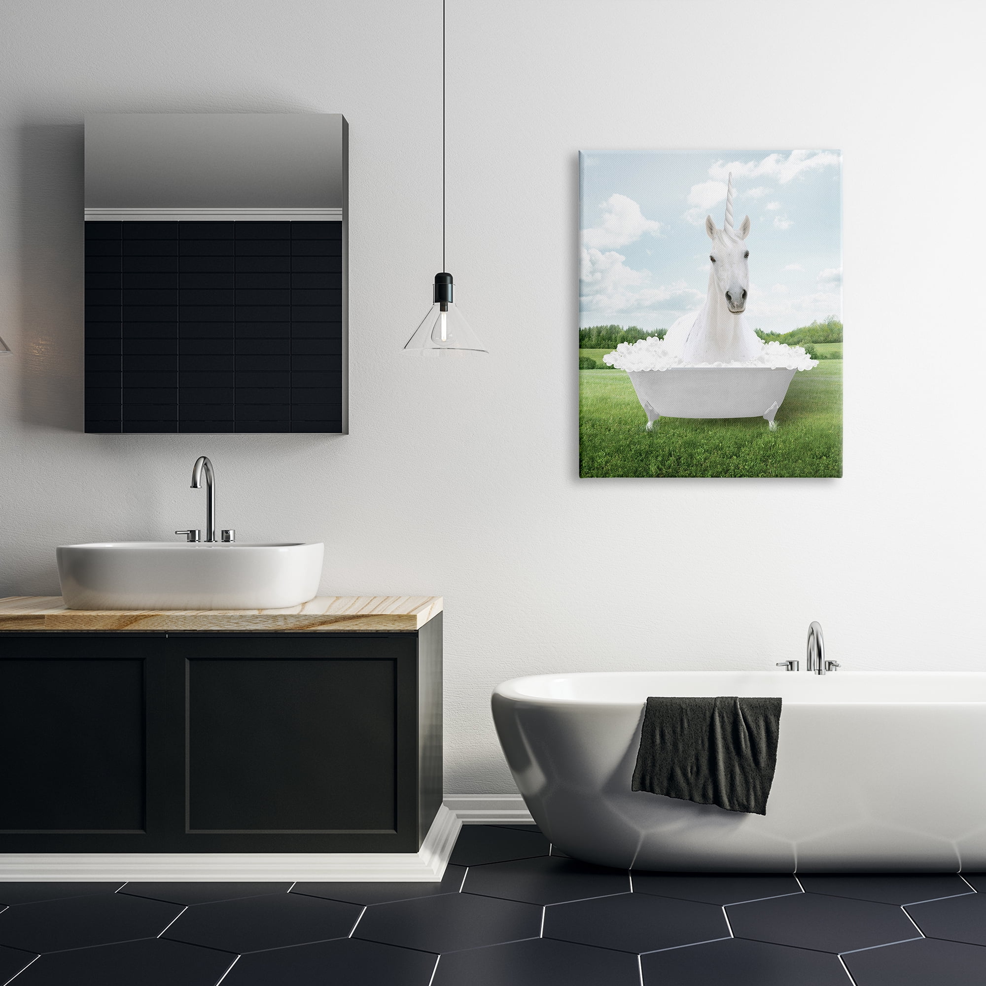 Stupell Industries Unicorn in Tub Landscape Nature Painting Gallery Wrapped Canvas Print Wall Art, 30 x 40