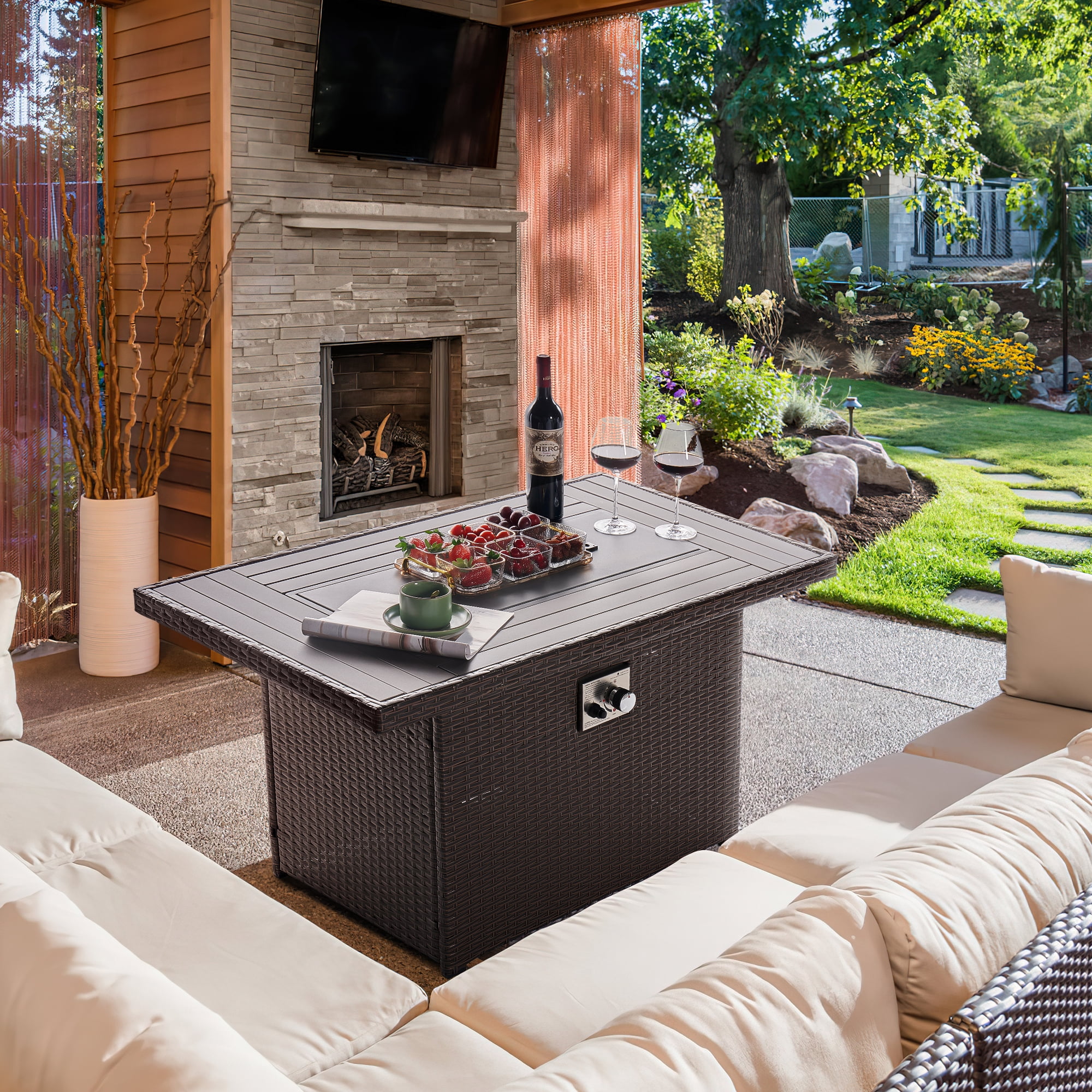 Aoxun 43'' Propane Fire Pit Table 50,000 BTU Gas Fire Pit Table w