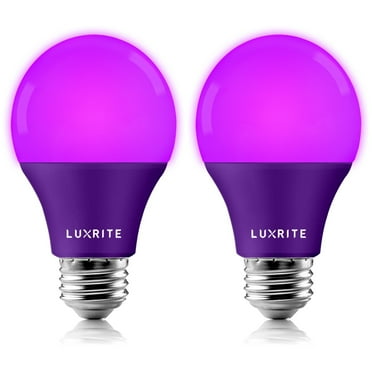 Luxrite A19 LED Purple Light Bulbs 60W Equivalent Non-Dimmable UL Listed E26 Base 2-Pack