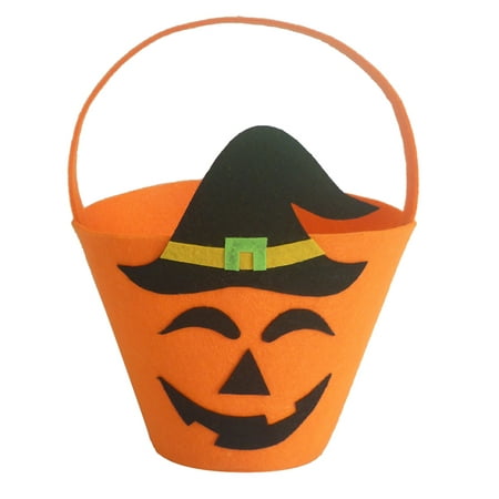 Halloween Felt Fabric Gift Bag Trick or Treat Candy Bucket with Handle Halloween Party Costumes Supplies