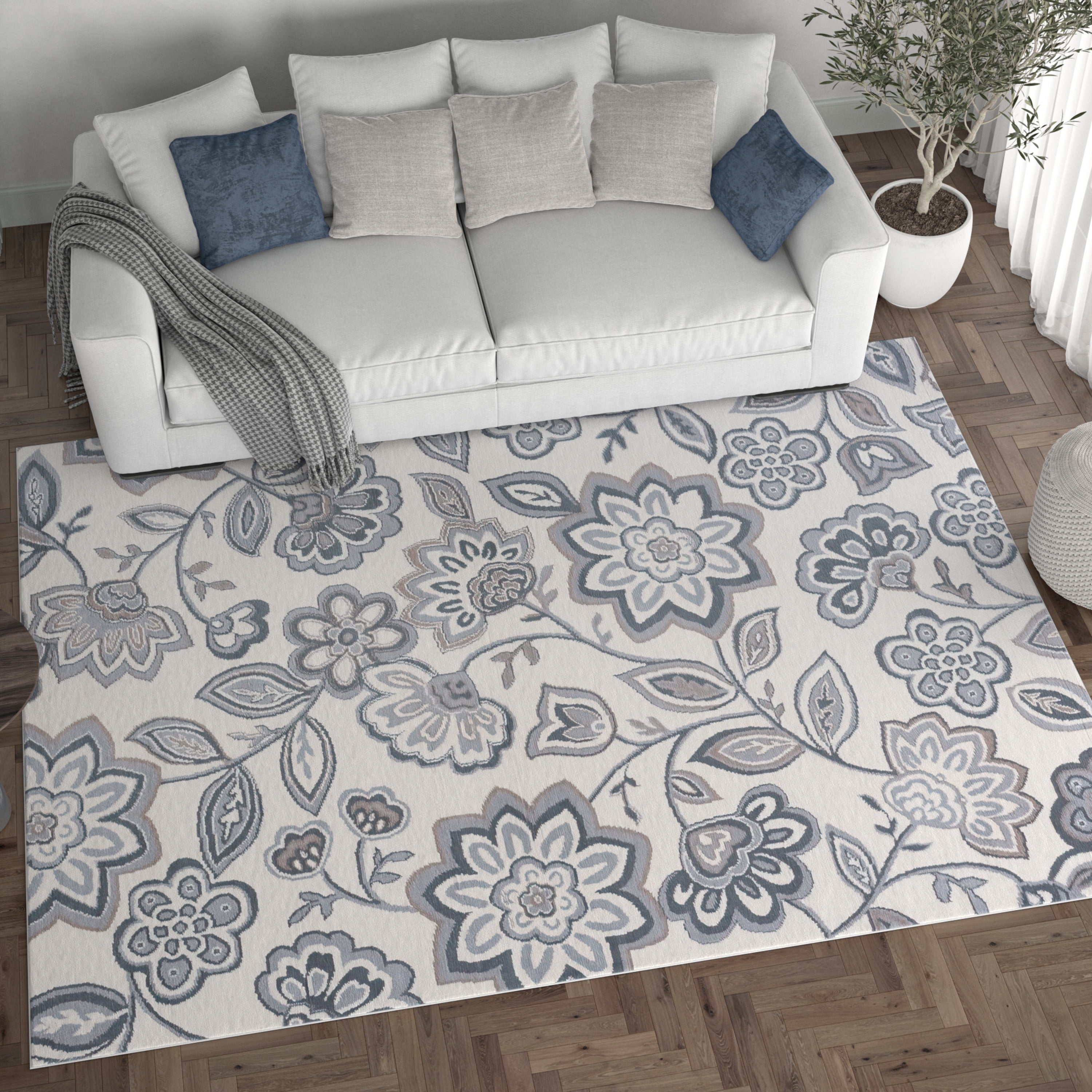 Madison Transitional 2' x 7' Cream and Gray Polypropylene Indoor Area Rug