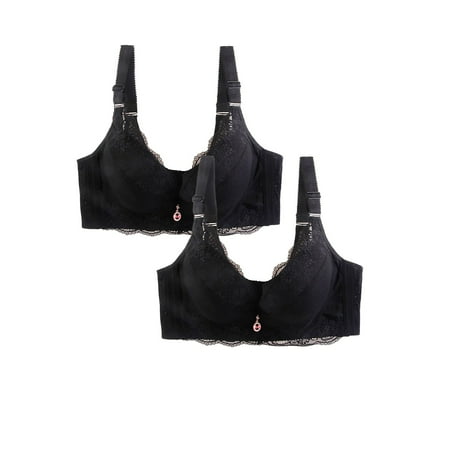 HCURIBAD Clearance! Bras for Women  Pack of 2 Sports Bra Women s Breathable Plus Size Lace Bra Womens Bras Sexy Push up Bra  Wireless Bras for Women  Bra Pack 2Pcs Underwear Black L