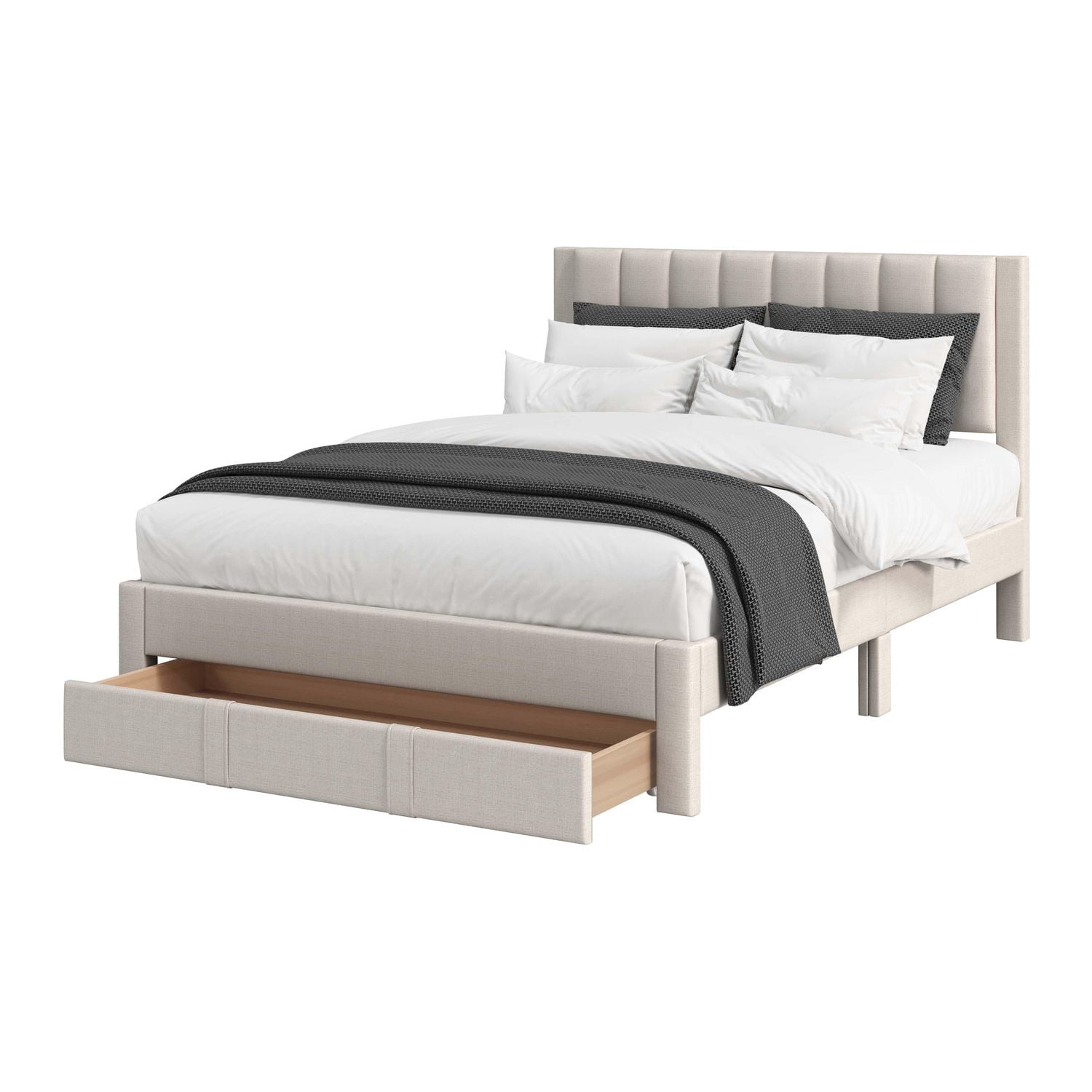 Lit plateforme capitonné et rembourré avec rangement CorLiving Metro Beige en versions double/double