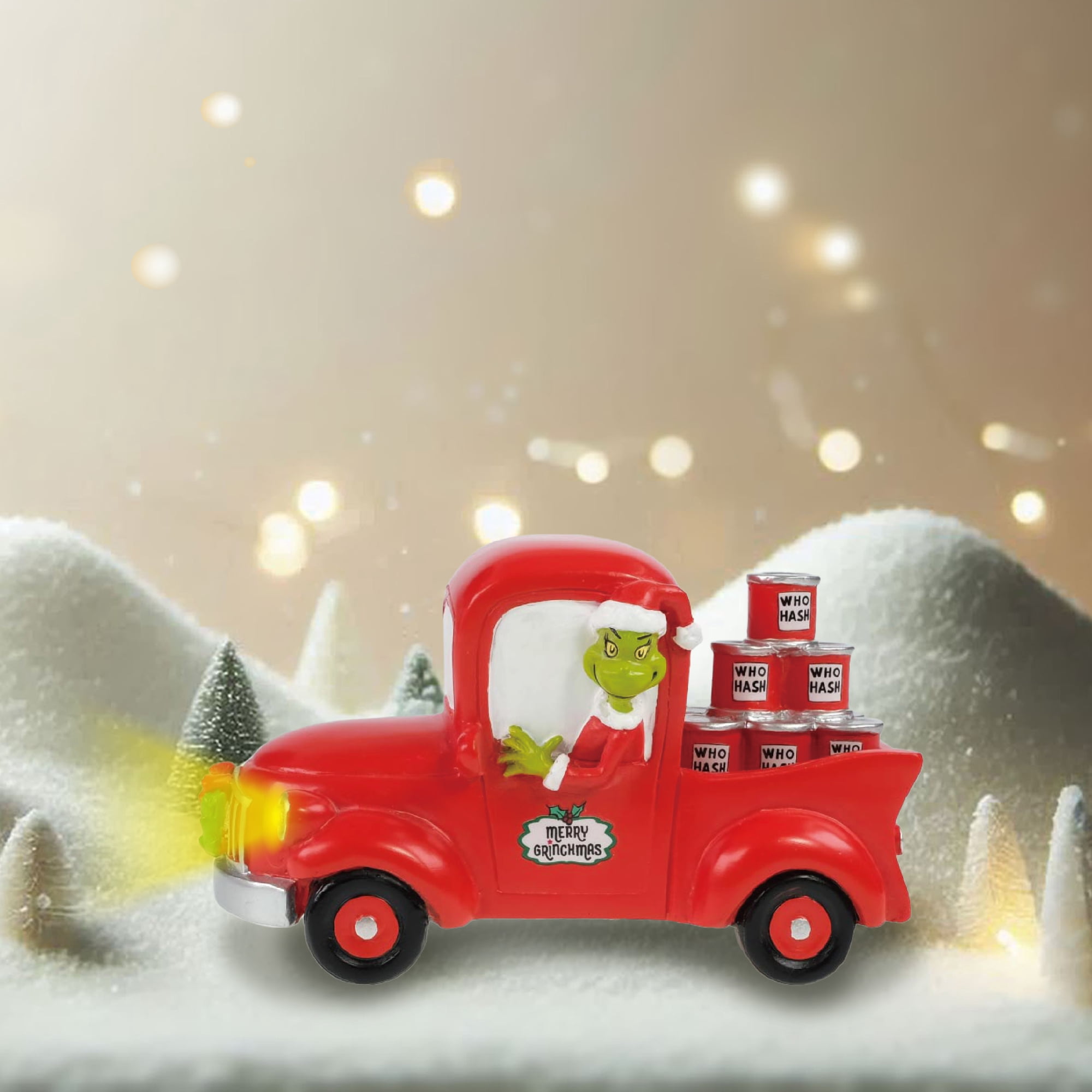 Dr. Seuss' The Grinch, Light-Up Grinch in a Red Truck Figurine Christmas Village Accessory, by Ruz