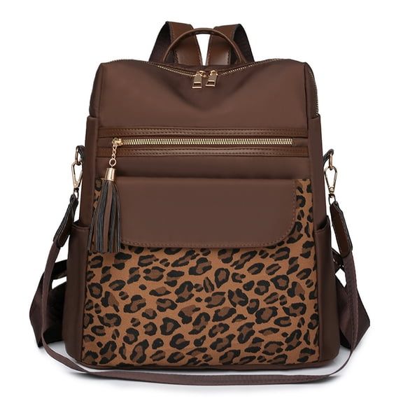 PRIYAL BWomen's Oxford Cloth Backpack with Leopard Print - Large Capacity & Travel Bag, Detachable Shoulder Straps & Zipper Closure, Suitable for Commuting, Casual Everyday Carry