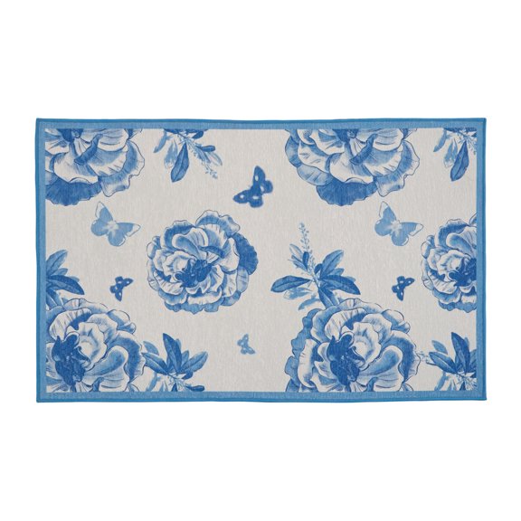 Park Designs Patricia Heaton Home Blue Florals And Flitters Washable Indoor Rug 24" x 38"