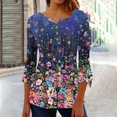 thumbnail image 2 of Black&Friday Deals Dyegold Fall Shirts For Women 2023 3/4 Sleeve Pleated Front V Neck Button Down Tops Tunics Vintage Floral Printed Blouses, 2 of 4