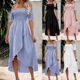 thumbnail image 2 of gakvbuo Summer Dress For Women Maxi Dress A-Line Dress Women's Casual Solid Color Irregular Short Sleeve Off-The-Shoulder Dress, 2 of 7